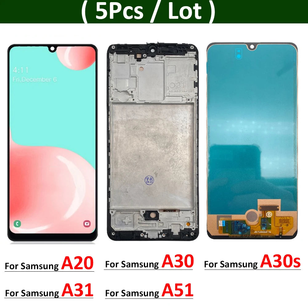 5Pcs, New LCD Display With frame Touch Digitizer Assembly For Samsung A31 A51 A20 A30 A30s Screen Replacement Samsung phone repair parts