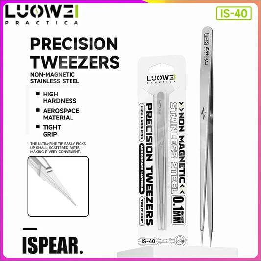Luowei IS-40 Pointed Micrometer Tweezers IC Tweezers Non-magnetic Anti-adsorption for Precision Electronic Component Flying Wire Professional Repair Tools