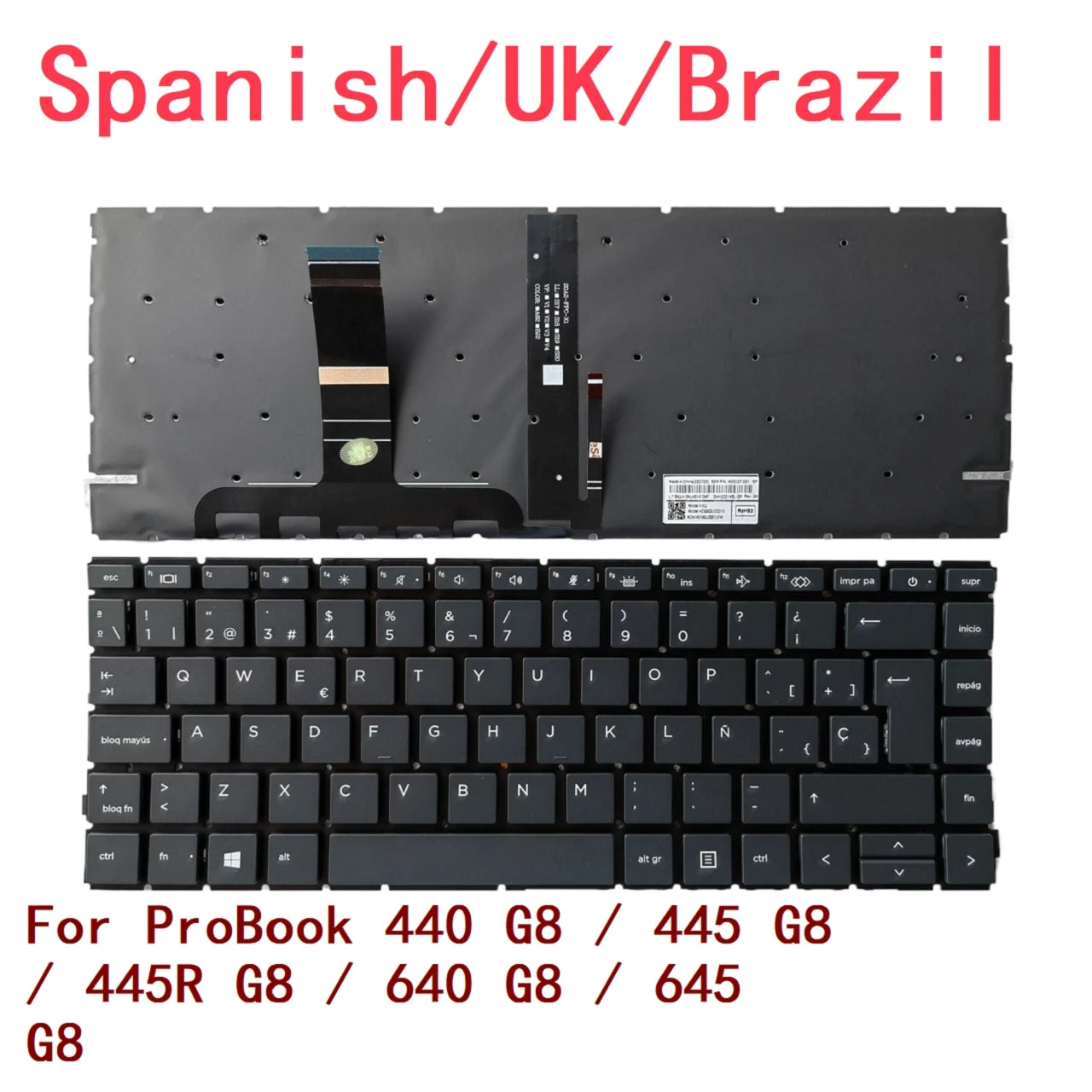 New Spanish UK Brazil Laptop Backlit Keyboard For HP ProBook 440 G8 / 445 G8 / 445R G8 / 640 G8 / 645 G8 Notebook PC Replacement  HP laptop repair parts
