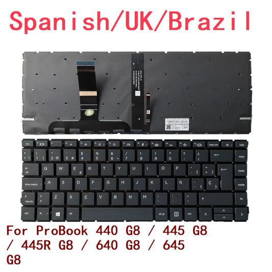 New Spanish UK Brazil Laptop Backlit Keyboard For HP ProBook 440 G8 / 445 G8 / 445R G8 / 640 G8 / 645 G8 Notebook PC Replacement  HP laptop repair parts