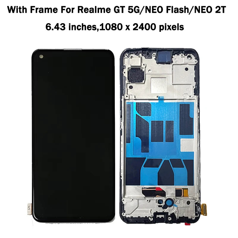 6.43" AMOLED For Oppo Realme GT 5G LCD GT Master Display Touch Panel Digitizer For Realme GT Neo Flash LCD GT Neo2T With Frame Oppo phone repair parts Realme phone repair parts