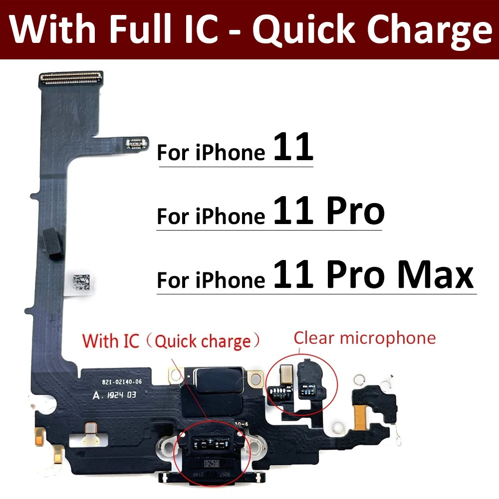 New USB Charging Port Charger Board Flex Cable For Iphone 11 Pro 11Pro Max Dock Connector With Microphone iPhone phone repair parts
