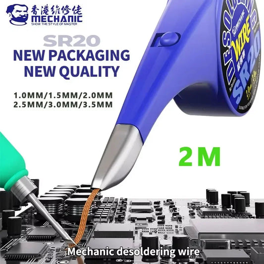 Mechanic SR20 2M Anti-hot Desoldering Wick Tape With Thumb Wheel Dispenser & Stainless Steel Mouth For Soldering Solder Remover Professional Repair Tools