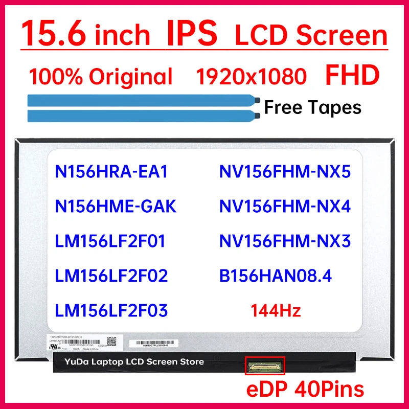 15.6" 144Hz Laptop LCD Screen N156HRA-EA1 B156HAN08.4 NV156FHM-NX5 NX4 NX3 LM156LF2F01 02 03 N156HME-GAK Display Matrix Panel Laptop screen replacement