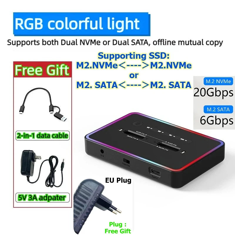 Dual Protocol m.2 ssd case Ssd Docking Station Type C USB 20Gbps offline clone  for PCIe NVME SATA 2 dual bay SSD enclosure Laptop Accessories