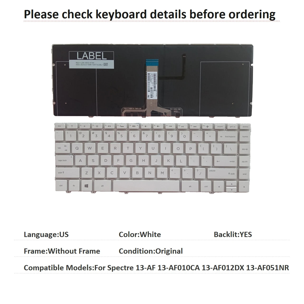 New US Russian Language  Backlit Keyboard For HP Spectre 13-AF 13-AF010CA 13-AF012DX 13-AF051NR Notebook PC Replacement Keyboard  HP laptop repair parts