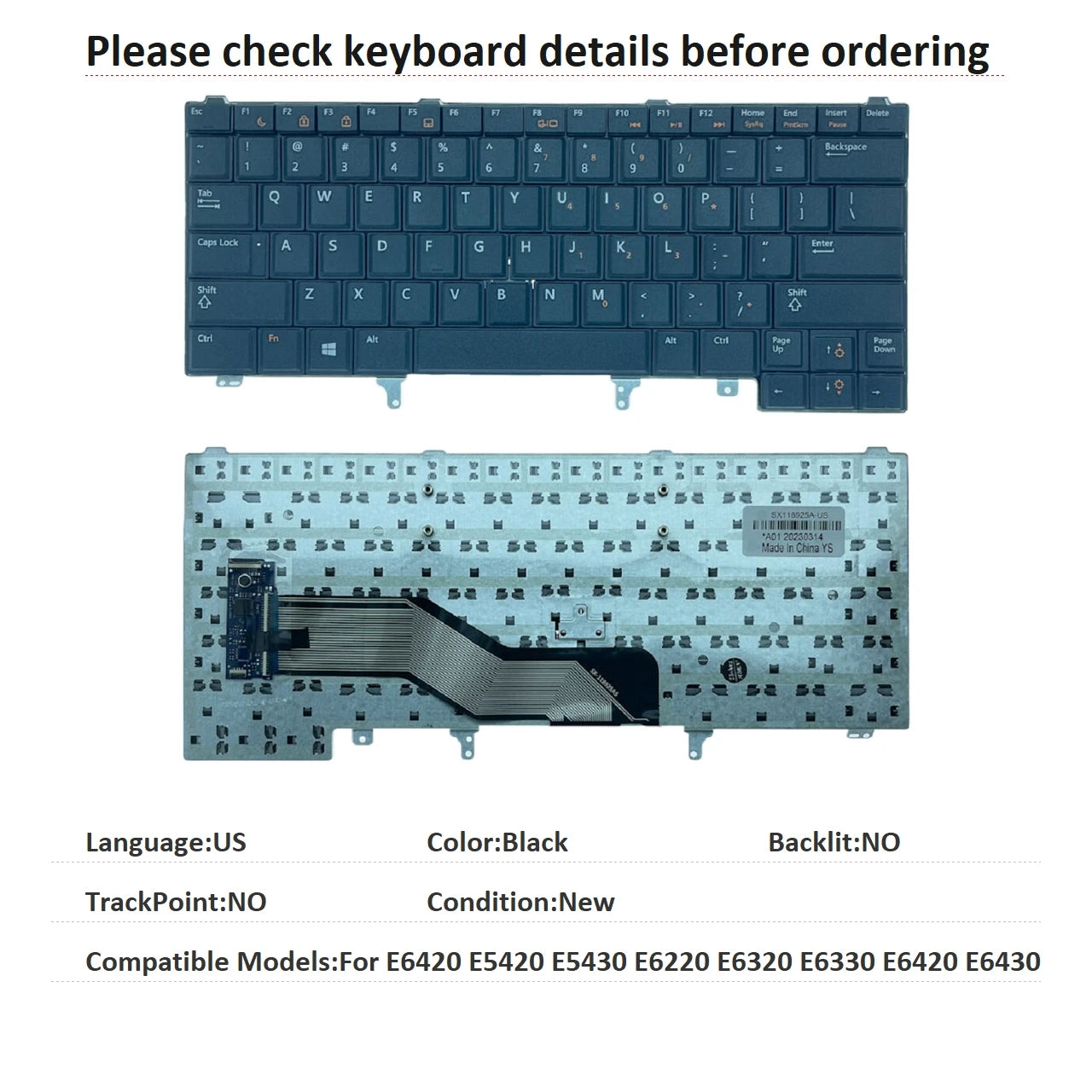 New US Language  Backlit Keyboard For Dell E6420 E5420 E5430 E6220 E6320 E6330 E6420 E6430 Replacement Keyboard NSK-DV2UCDell laptop repair parts