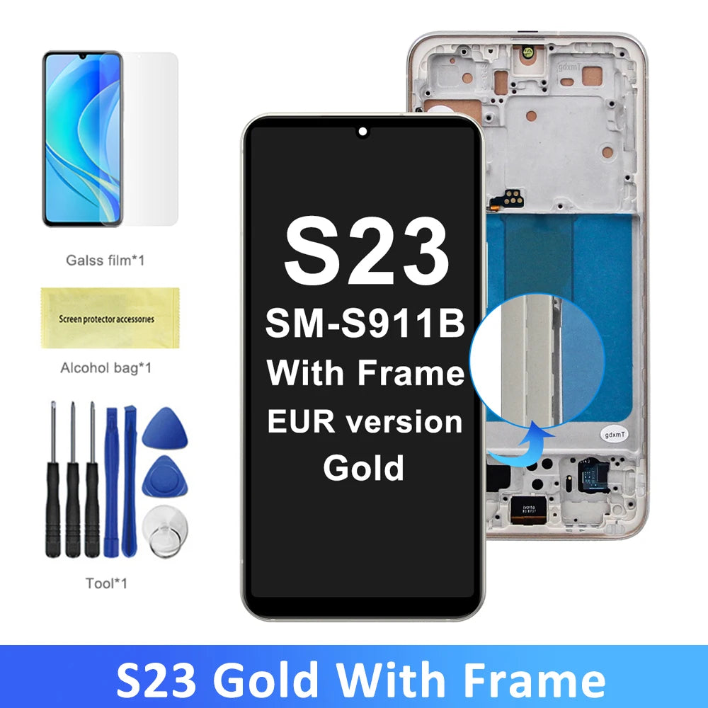 S23 Screen Assembly for Samsung Galaxy S23 S911B S911B/DS Lcd Display Digital Touch Screen with Frame Replacement Parts Samsung phone repair parts