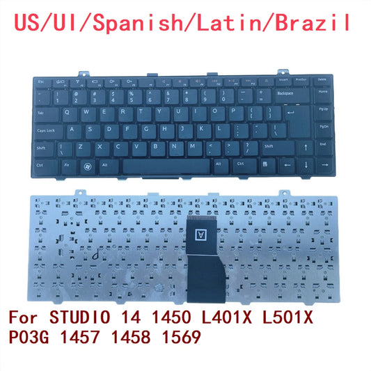 New US UI Spanish Latin Brazil Laptop Backlit Keyboard For Dell STUDIO 14 1450 L401X L501X P03G 1457 1458 1569Dell laptop repair parts