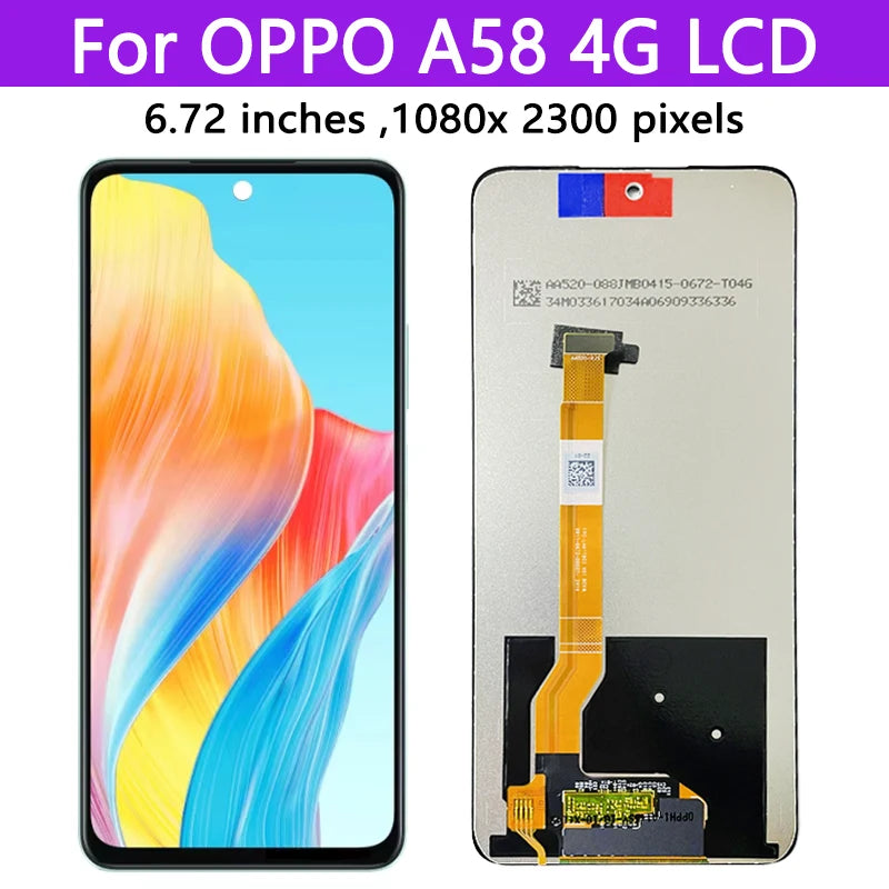 OEM A58 Screen For Oppo A58 4G LCD CPH2577 Display Touch Screen Digitizer Assembly For Oppo A58 5G Display With Frame Oppo phone repair parts Realme phone repair parts