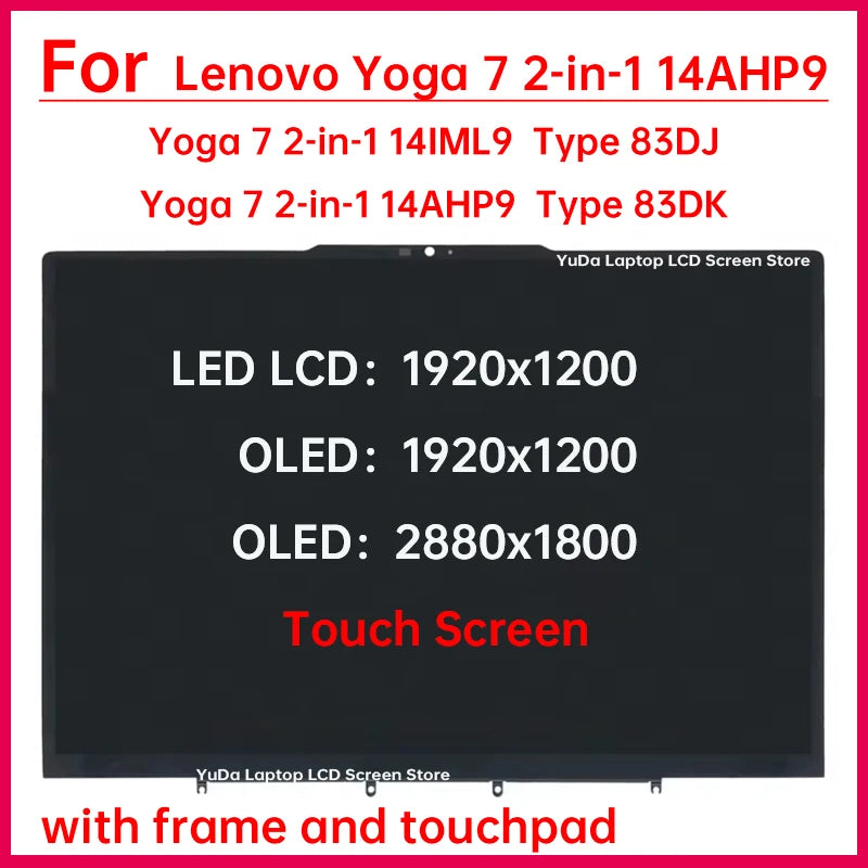 14 Inch Touch Screen For Lenovo Yoga 7 2-in-1 14IML9 14AHP9 83DK 83DJ LCD Display Digitizer + With Frame Assembly Replacement Lenovo laptop repair parts
