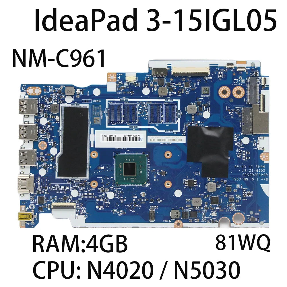 For Lenovo IdeaPad 3-15IGL05 NM-C961 Laptop Motherboard With CPU: N4020 N5030 RAM:4GB FRU:5B20S44415 5B20S44411 Lenovo laptop repair parts