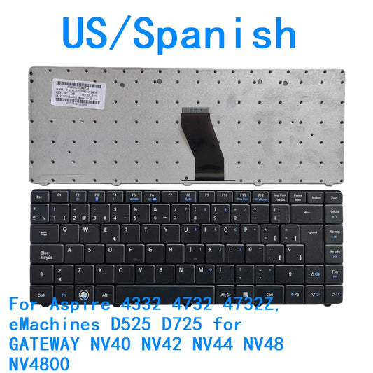 New US Spanish Language  Keyboard For Acer Aspire 4332 4732 4732Z, eMachines D525 D725 for GATEWAY NV40 NV42 NV44 NV48 NV4800 Acer laptop repair parts