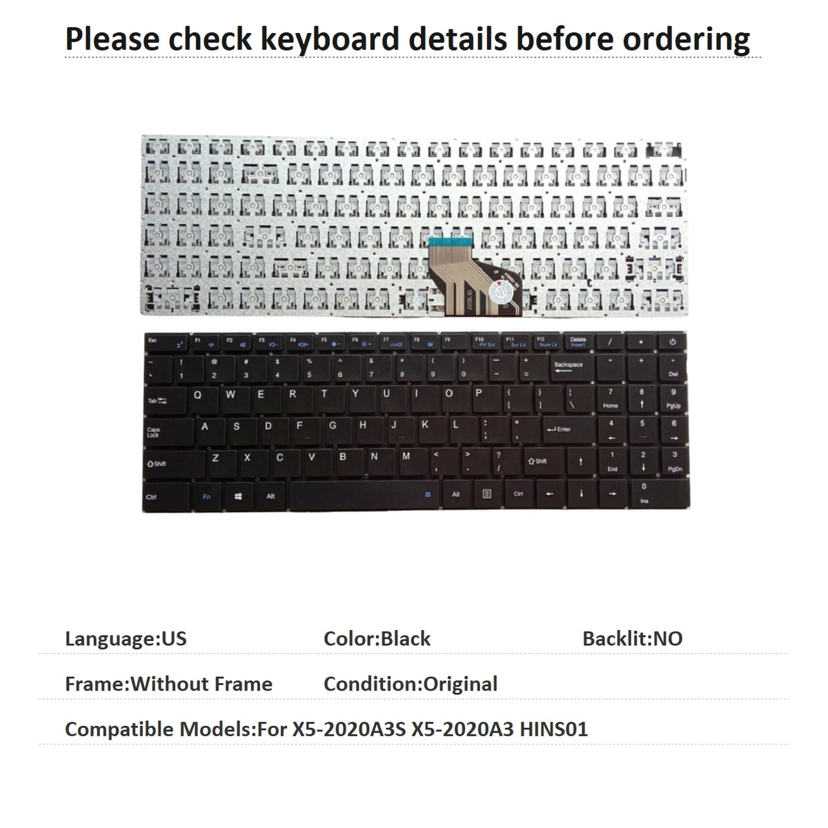 New US Language  Keyboard For HASEE X5-2020A3S X5-2020A3 HINS01 Notebook PC Replacement Keyboard