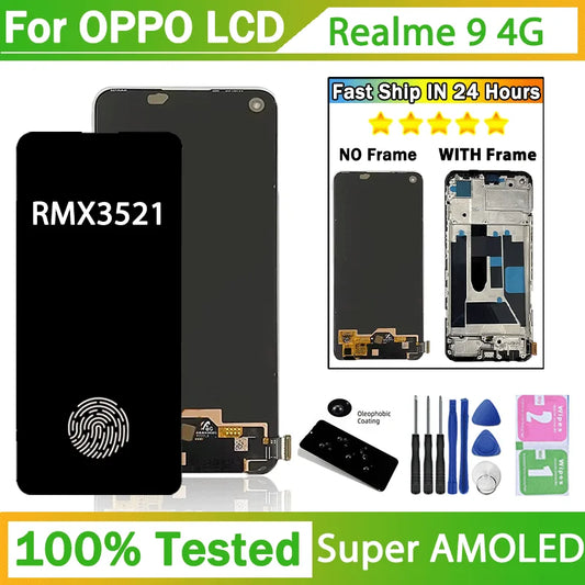 100% Tested 6.4" For Oppo Realme 9 Realme9 4G LCD Display Touch Screen Digiziter Assembly RMX3521 Display Replacement Oppo phone repair parts Realme phone repair parts