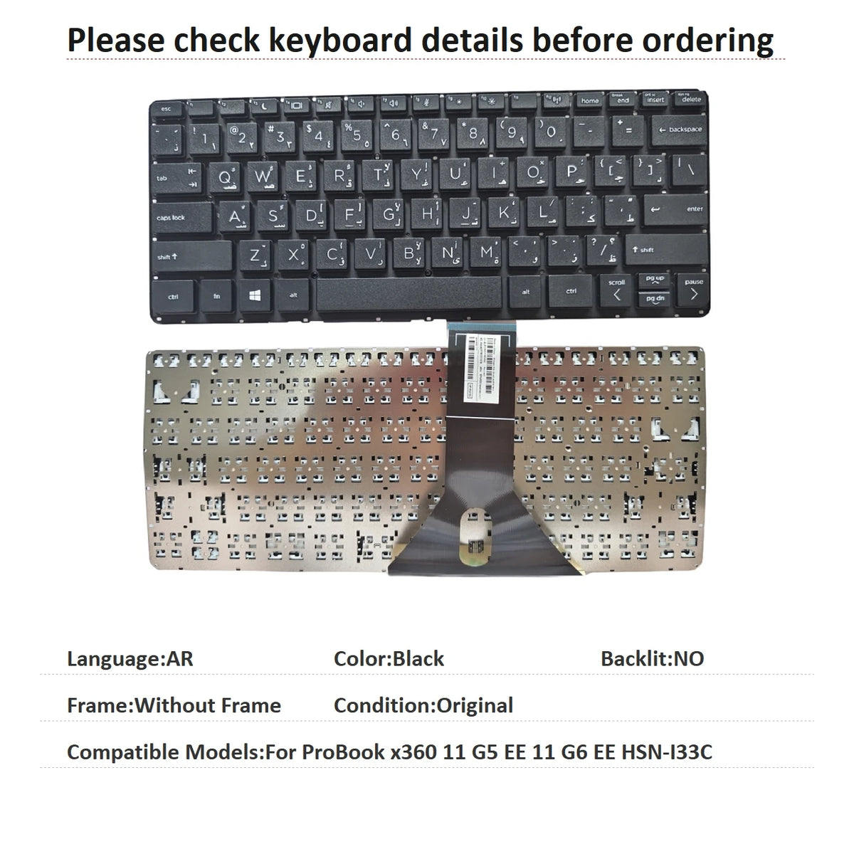 New US Arab Language  Keyboard For HP ProBook x360 11 G5 EE 11 G6 EE HSN-I33C Notebook PC Replacement Keyboard  HP laptop repair parts