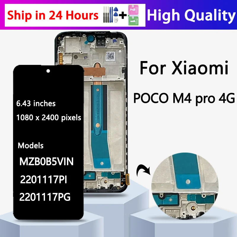 Tested LCD For Xiaomi Poco M4 Pro 4G LCD Display Touch Screen Panel For Poco M4 Pro M4Pro 2201117PI 2201117PI 2201117PG LCD Xiaomi phone repair parts