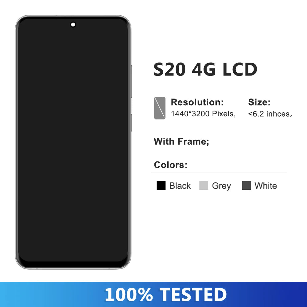 For Samsung S20 4G Touch Screen G980 G980F G980F/DS LCD Display Touch Screen Digitizer with Frame Replacement 100% Tested Samsung phone repair parts