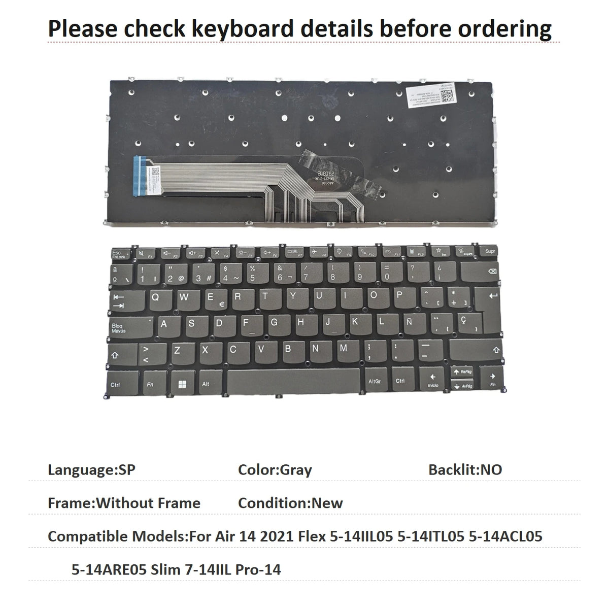 New US Spanish UK Backlit Keyboard For Lenovo Air 14 2021 Flex 5-14IIL05 5-14ITL05 5-14ACL05 5-14ARE05 Slim 7-14IIL Pro-14 Lenovo laptop repair parts