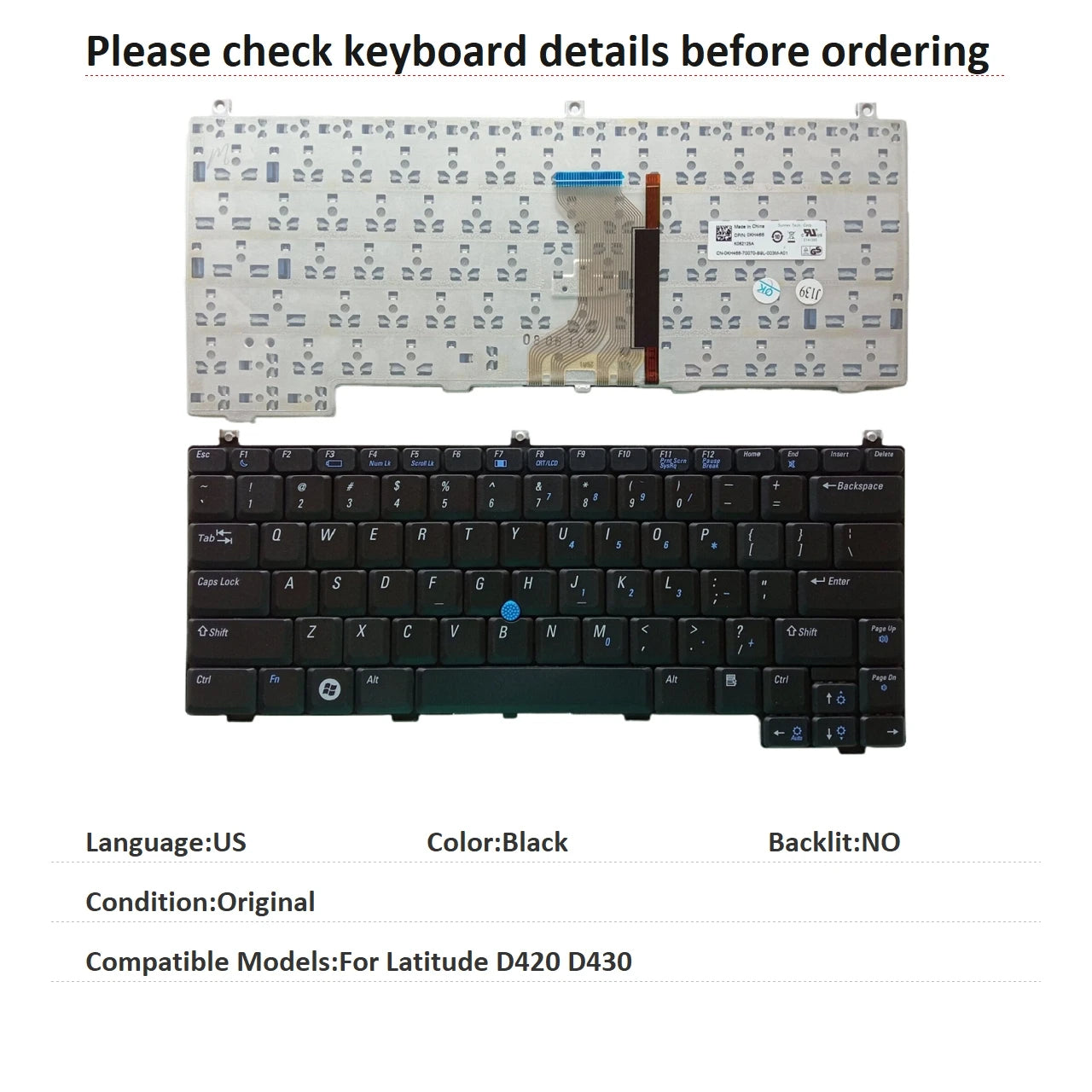 New US Language  Keyboard For Dell Latitude D420 D430 Notebook PC Replacement KeyboardDell laptop repair parts