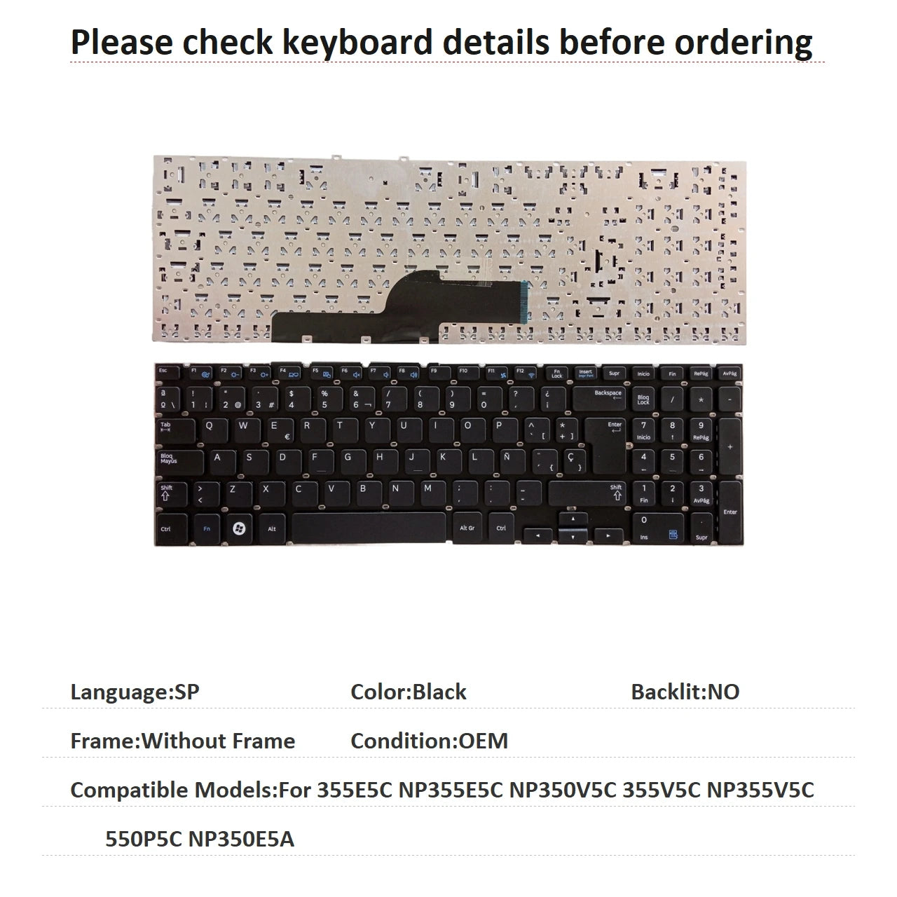 New US Russian Spanish Language  Keyboard For Samsung 355E5C NP355E5C NP350V5C 355V5C NP355V5C 550P5C NP350E5A  SAMSUNG laptop repair parts
