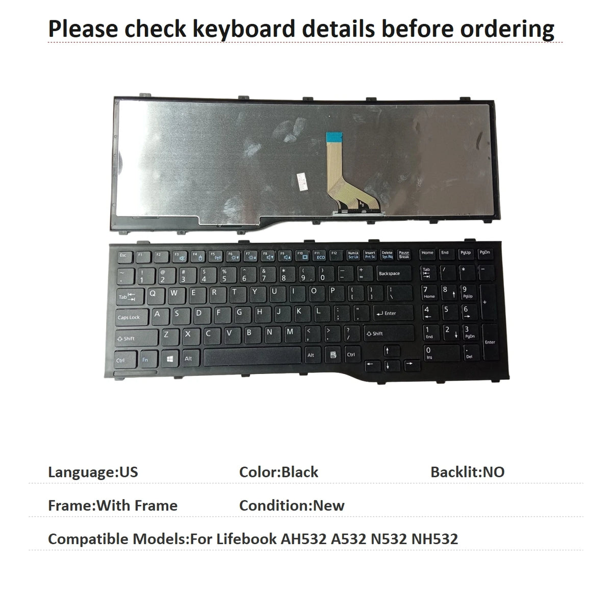 New US Language  Keyboard For Fujitsu Lifebook AH532 A532 N532 NH532 Notebook PC Replacement Keyboard