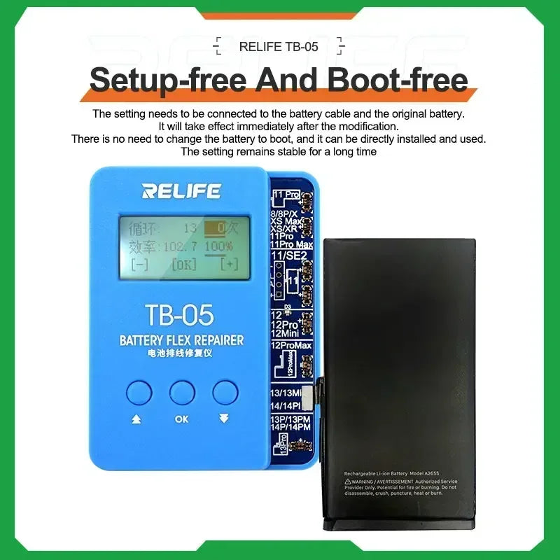 RELIFE TB-05 Battery Cable Repair Instrument Setup-free and Boot-free Adapt To Various Models for iPhone IP8G-15PM tools set kit Professional Repair Tools