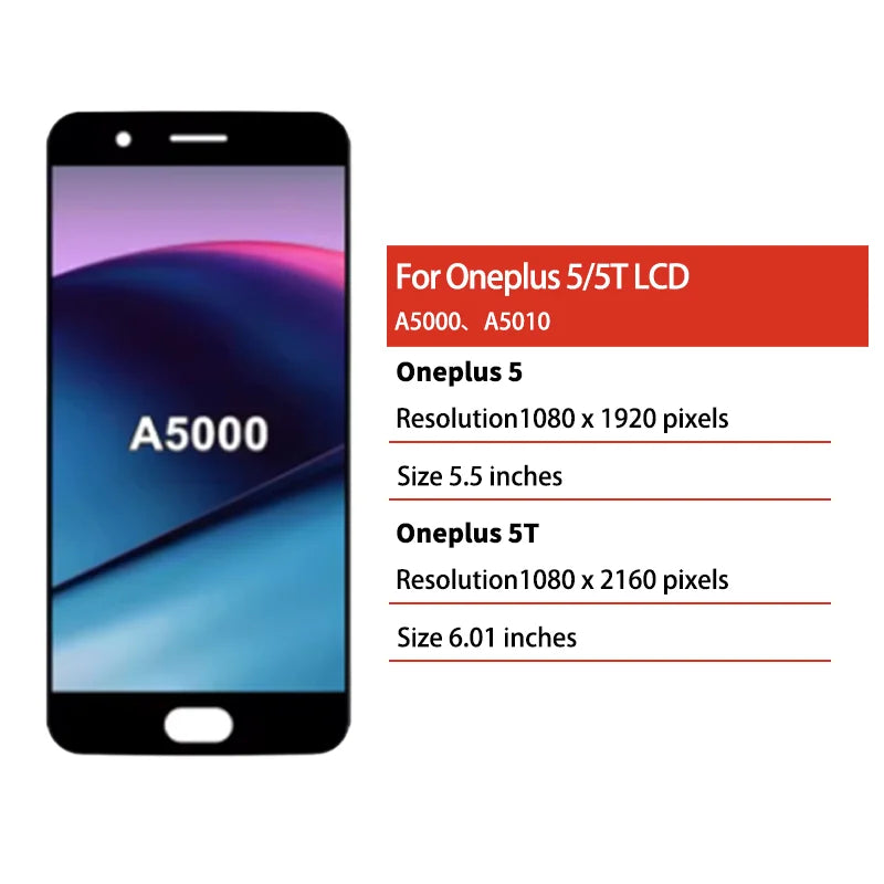TFT Quality For OnePlus 5 1+5 LCD A5000  Display Touch Screen Digitizer For One Plus 5T 1+5T LCD A5010 Display With Frame  OnePlus phone repair parts