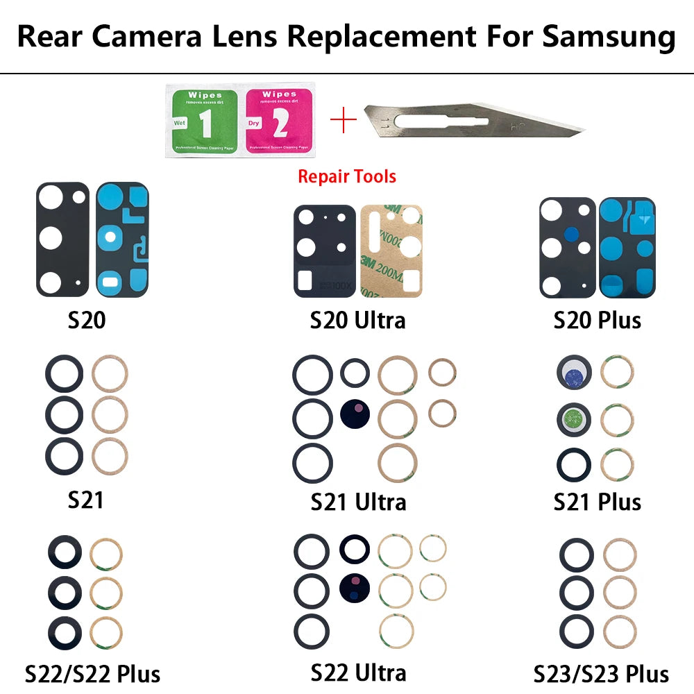 Rear Back Camera Glass Lens For Samsung  S20 S21 S22 S23 S24 Plus Ultra FE 5G Camera Glass With Adhesive Samsung phone repair parts