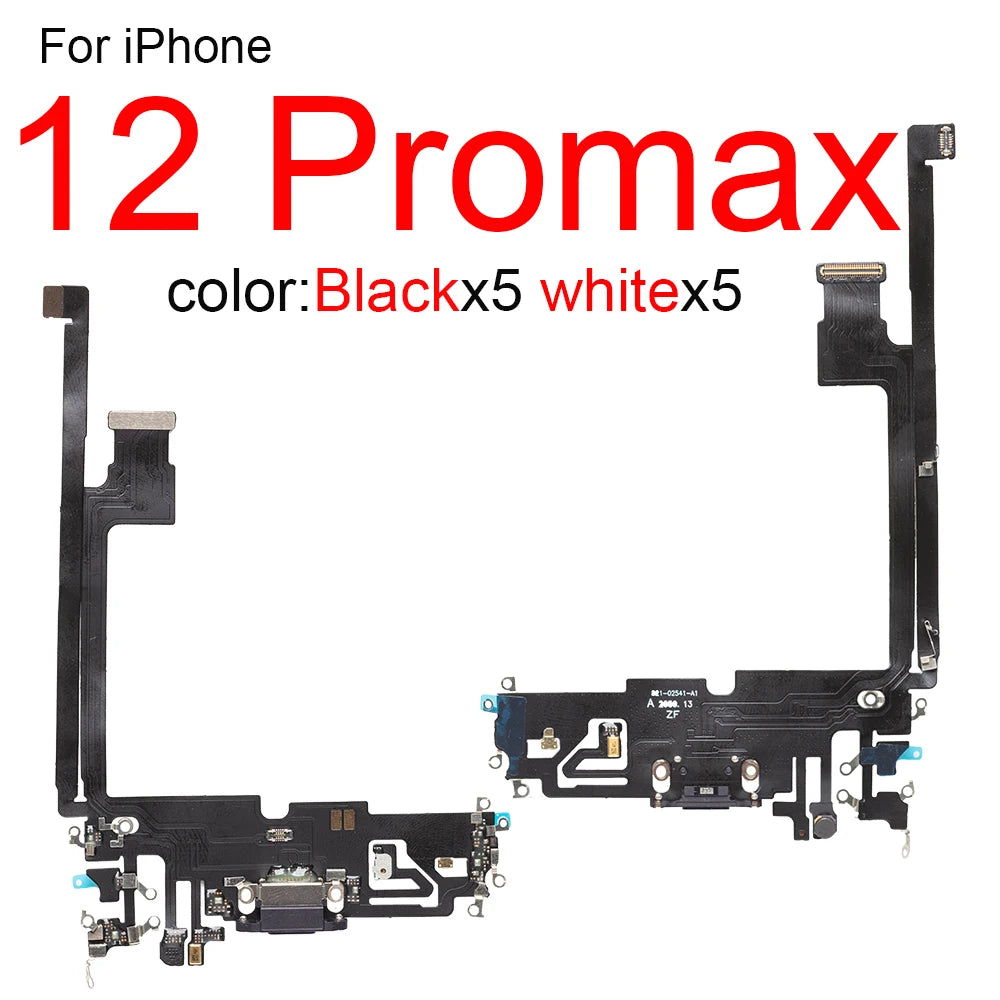 10pcs/lot Charging Port Flex Cable for iPhone 15 Plus 14 Pro Max 13 Mini 12 USB Charger Dock Connector With Microphone Ribbon Re iPhone phone repair parts