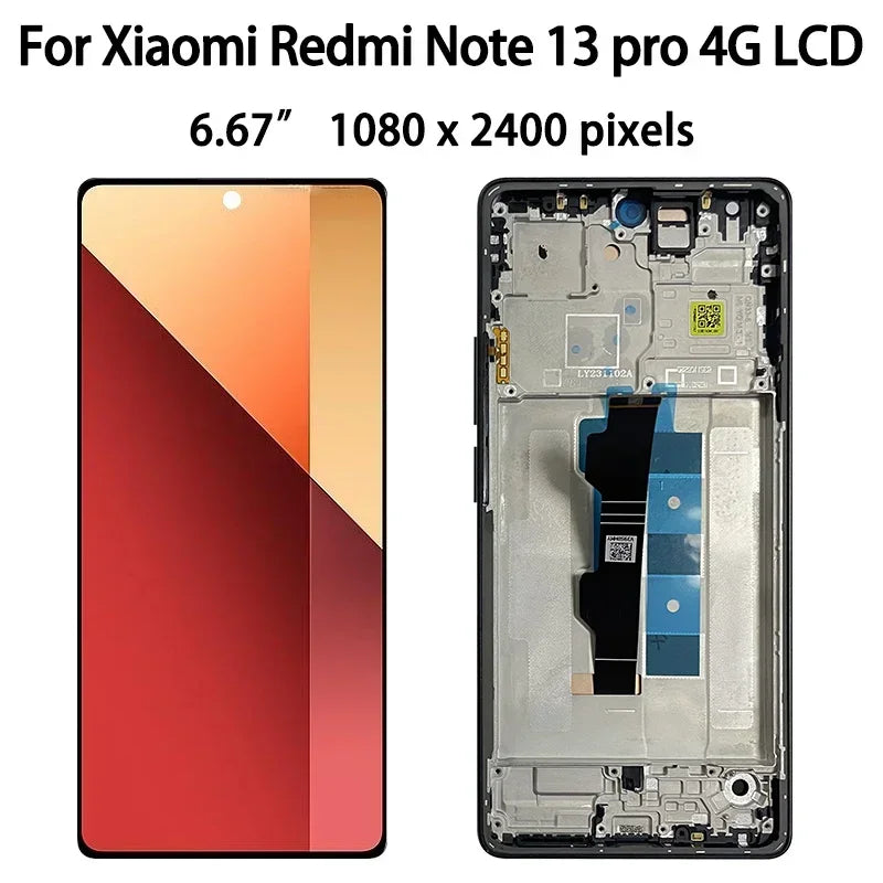 6.67"AMOLED for Xiaomi Redmi Note 13 Pro 4G 23117RA68G 2312FPCA6G Lcd Display Digital Touch Screen with Frame Assembly Xiaomi phone repair parts