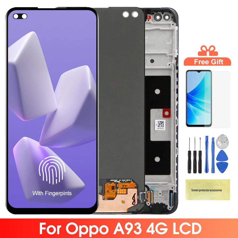 6.4" Amoled Screen for Oppo A93 CPH2121 CPH2123 Lcd Display Digital Touch Screen with Frame Assembly for Oppo A93 Replacement OPPO phone repair parts