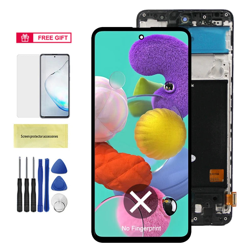 AMOLED A51 Display Screen With Fingerprint, for Samsung Galaxy A51 A515 A515F Lcd Display Touch Screen Digitizer Replacement Samsung phone repair parts