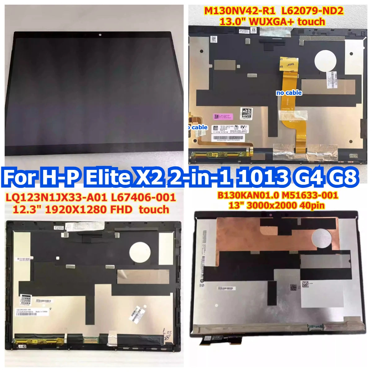 For HP Elite X2 2-in-1 1013 G4 G8 B130KAN01.0 13" M130NV42-R1 LQ123N1JX33-A01 12.3" FHD touch lcd LED display screen assembly HP laptop repair parts