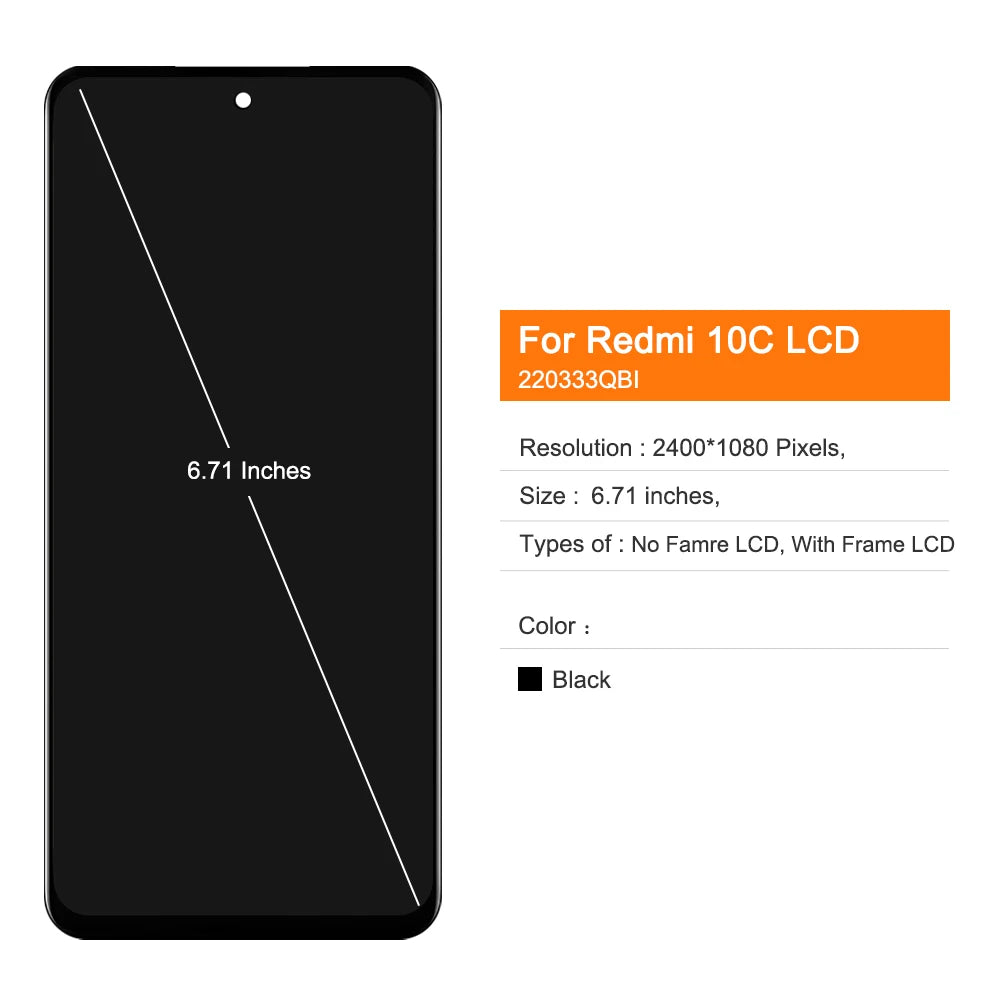 6.71" for Xiaomi Redmi 10C Lcd Display Touch Screen Digitizer Replacement for Redmi 10C 220333QAG 220333QBI With Frame Screen Xiaomi phone repair parts