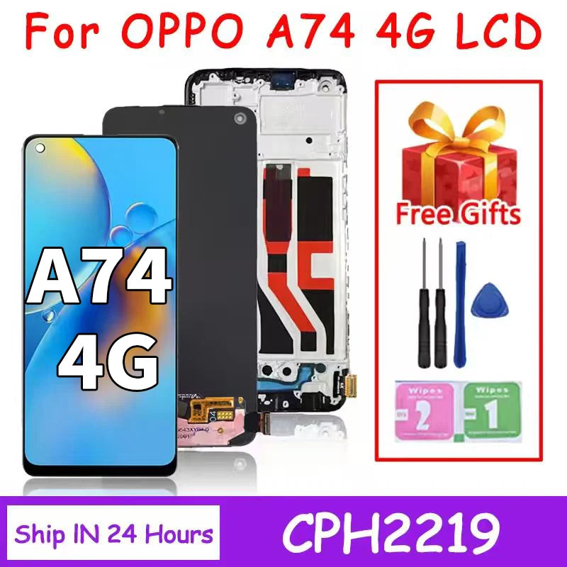 6.43" New AMOLED For OPPO A74 4G CPH2219 LCD Touch Screen Digitizer Assemby Replacement For OPPO A74 4G Display With Frame  Oppo phone repair parts