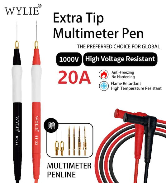 WYLIE BT-22 Precision Extra Tip Multimeter Pen Set 1000V 20A with 3 Replaceable Steel Pins for Phone Motherboard SMD PCB Repair Professional Repair Tools