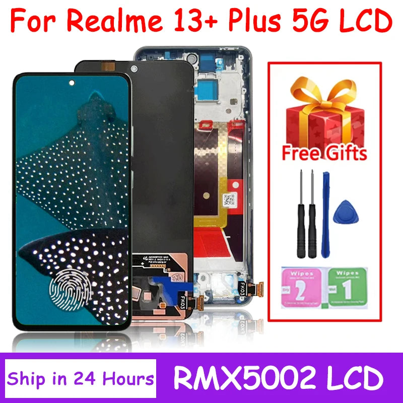 6.67"Super AMOLED For Realme 13+ LCD RMX5002 Display Touch Screen Digitizer For Realme 13 Plus RMX5000 Display Oppo phone repair parts Realme phone repair parts
