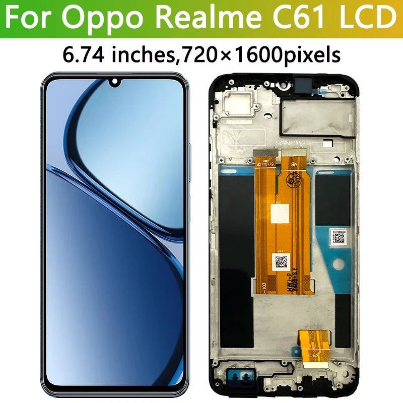 6.74“Tested For Oppo Realme C61 RMX3939 LCD Display Touch Screen Digitizer Assembly Realme C61 Display Replacement Oppo phone repair parts Realme phone repair parts
