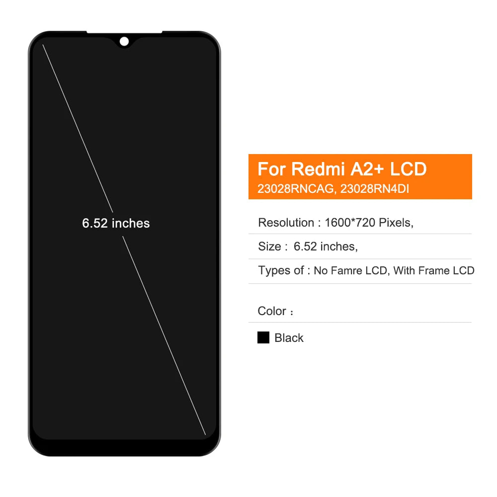 6.52" IPS Display For Xiaomi Redmi A2 A2+ A2 Plus Touch Screen Digitizer Assembly 23028RN4DG 23028RNCAG LCD Replacement Parts Xiaomi phone repair parts