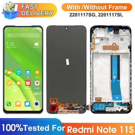 Amoled Note 11S Display Screen for Xiaomi Redmi Note 11S 2201117SG Lcd Display Digital Touch Screen Assembly with Frame Xiaomi phone repair parts