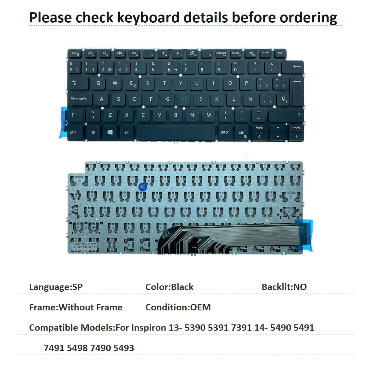 New US Russian Spanish Brazil Language  Backlit Keyboard For Dell Inspiron 13- 5390 5391 7391 14- 5490 5491 7491 5498 7490 5493Dell laptop repair parts