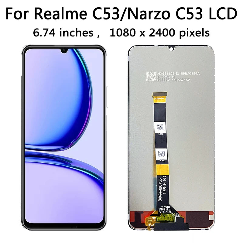 6.74"AAA Quality For Oppo Realme Narzo N53 RMX3761 LCD Display Touch Screen Assembly Digitizer For Realme C53 RMX3760 Display  Oppo phone repair parts