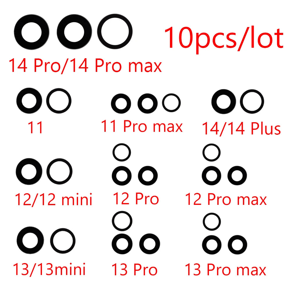 10pcs Rear Back Camera Lens Glass for iPhone 14 13 Pro Max 12 11 ProMax Mini XR XS XSMax X 7 8 Plus 6 6s SE with Glue Sticker iPhone phone repair parts