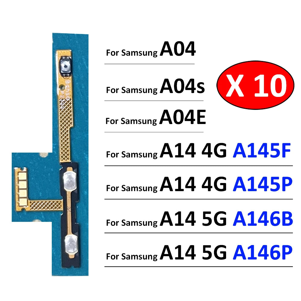 10Pcs, Power Switch On Off Button Volume Key Button Flex Cable For Samsung A04 A04s A04E A14 4G 5G A145F A145P A146P A146B Samsung phone repair parts