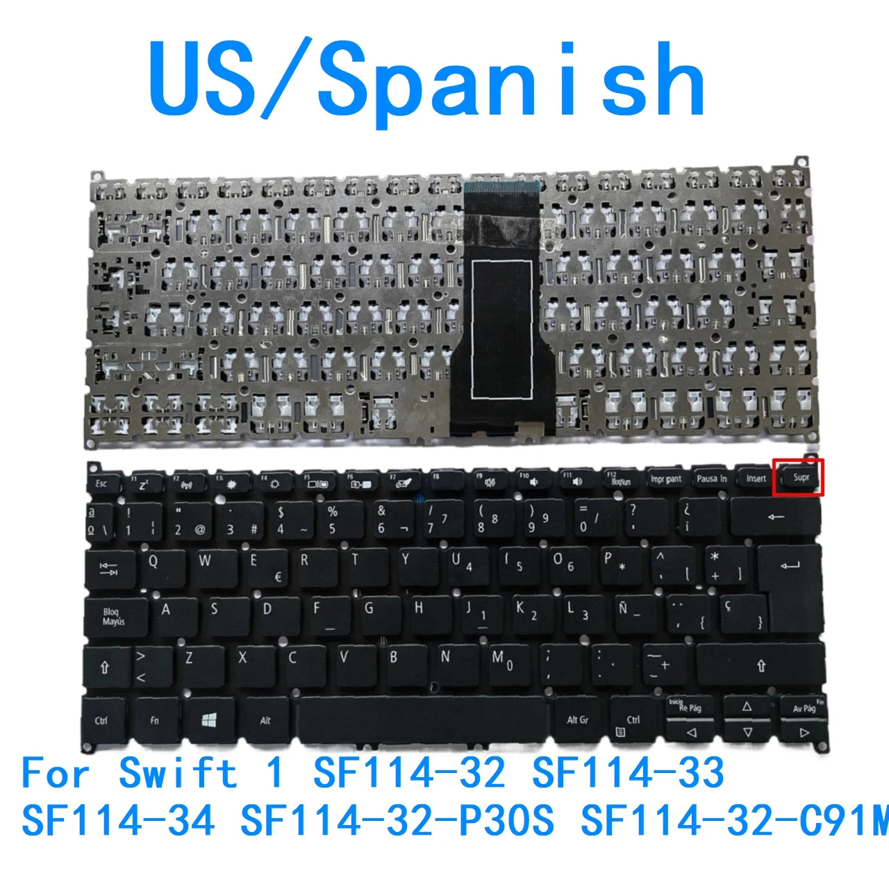 New US Spanish language  Backlit Keyboard For Acer Swift 1 SF114-32 SF114-33 SF114-34 SF114-32-P30S SF114-32-C91M  ACER laptop repair parts