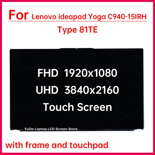 15.6 Inch Laptop LCD Touch Screen For Lenovo ideapad Yoga C940-15IRH Type 81TE Display Digitizer+With Frame Assembly Replacement Lenovo laptop repair parts