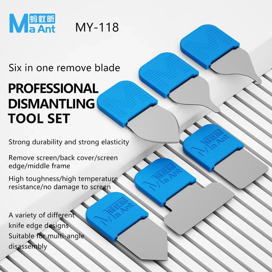 MaAnt MY-118 6pcs Ultra Thin Metal Pry Tools Professional Mobile Phone Repair Kit for Battery LCD Disassembly Professional Repair Tools