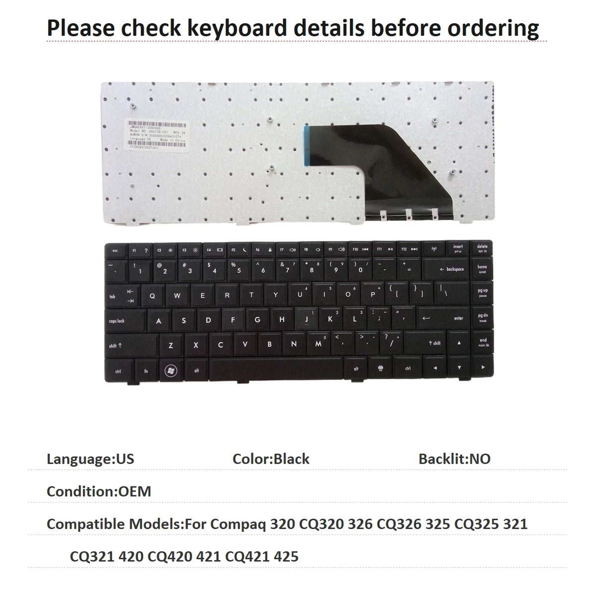 New US Language  Keyboard For HP Compaq CQ320 CQ326 CQ325 CQ321 CQ420 CQ421 Keyboard HP laptop repair parts