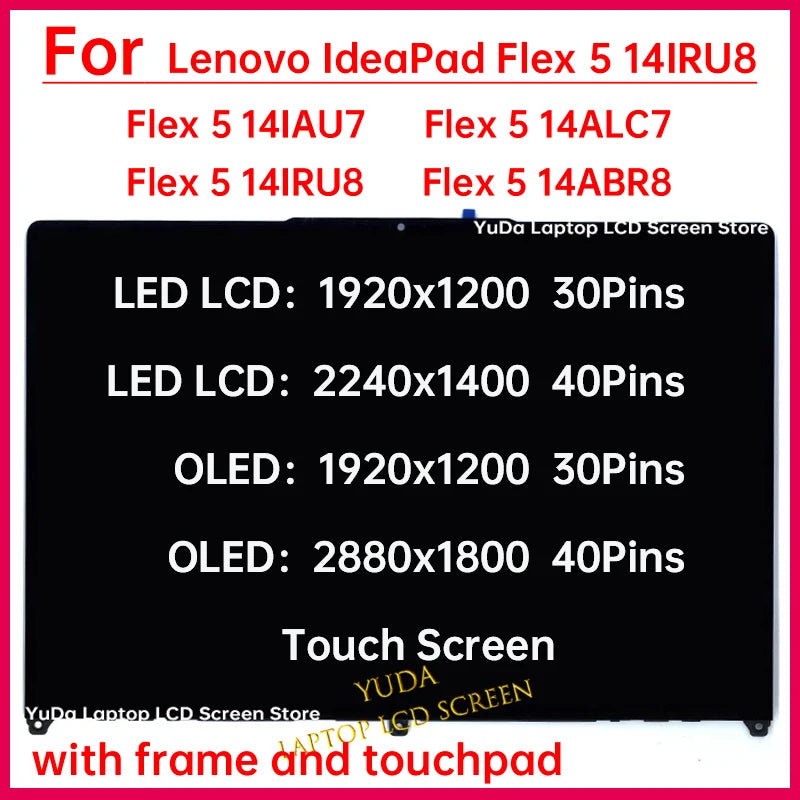 14 Inch Touch Screen For Lenovo IdeaPad Flex 5 14IAU7 14ALC7 14IRU8 14ABR8 LCD Display Digitizer + Frame Assembly Replacement Lenovo laptop repair parts